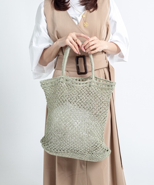 The Bagmati(ザバグマティ)の「【The Bagmati/ザバグマティ】かごバッグ メタリックコード マクラメ編み(かごバッグ・レディース・ホワイトゴールド/シルバー・FREE)」の21枚目の写真