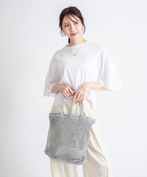 The Bagmati(ザバグマティ)の「【The Bagmati/ザバグマティ】かごバッグ メタリックコード マクラメ編み(かごバッグ・レディース・ホワイトゴールド/シルバー・FREE)」の7枚目の写真