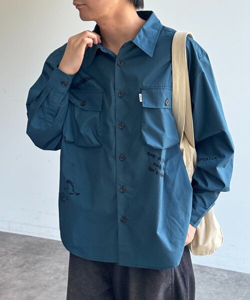 CPCM(シーピーシーエム)の「落書き刺繍シャツ(シャツ/ブラウス・レディース・グリーン/ネイビー/サックスブルー・FREE)」の9枚目の写真