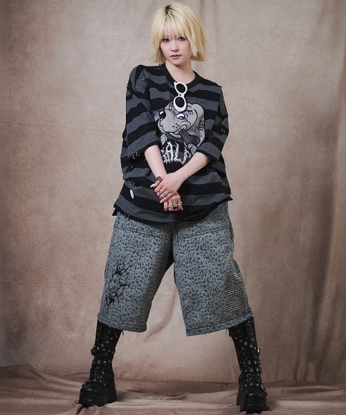 GALFY(ガルフィー)の「A'GEM/9 × .kom 『GALFY/ガルフィー』バチバチピアスTee(Tシャツ/カットソー・メンズ・グレー/ブラック/ブラック×グレー・L)」の6枚目の写真