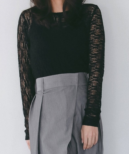 AJUGA.（アジュガ）の「ストレッチシアーレース長袖トップス（Tシャツ/カットソー・レディース・アイボリー/ブラック・FREE）」の12枚目の写真