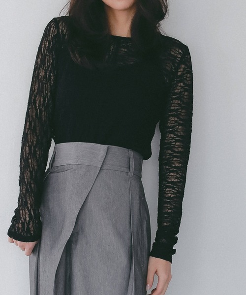 AJUGA.（アジュガ）の「ストレッチシアーレース長袖トップス（Tシャツ/カットソー・レディース・アイボリー/ブラック・FREE）」の11枚目の写真