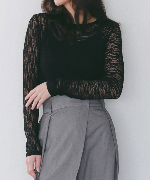 AJUGA.（アジュガ）の「ストレッチシアーレース長袖トップス（Tシャツ/カットソー・レディース・アイボリー/ブラック・FREE）」の10枚目の写真