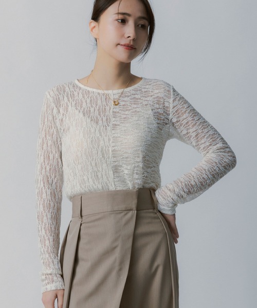 AJUGA.（アジュガ）の「ストレッチシアーレース長袖トップス（Tシャツ/カットソー・レディース・アイボリー/ブラック・FREE）」の19枚目の写真