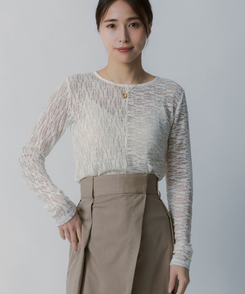 AJUGA.（アジュガ）の「ストレッチシアーレース長袖トップス（Tシャツ/カットソー・レディース・アイボリー/ブラック・FREE）」の20枚目の写真