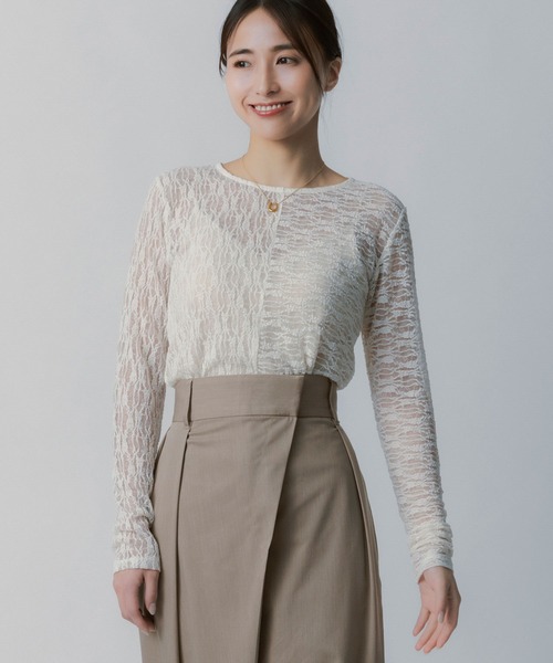 AJUGA.（アジュガ）の「ストレッチシアーレース長袖トップス（Tシャツ/カットソー・レディース・アイボリー/ブラック・FREE）」の21枚目の写真