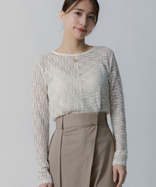 AJUGA.（アジュガ）の「ストレッチシアーレース長袖トップス（Tシャツ/カットソー・レディース・アイボリー/ブラック・FREE）」の22枚目の写真