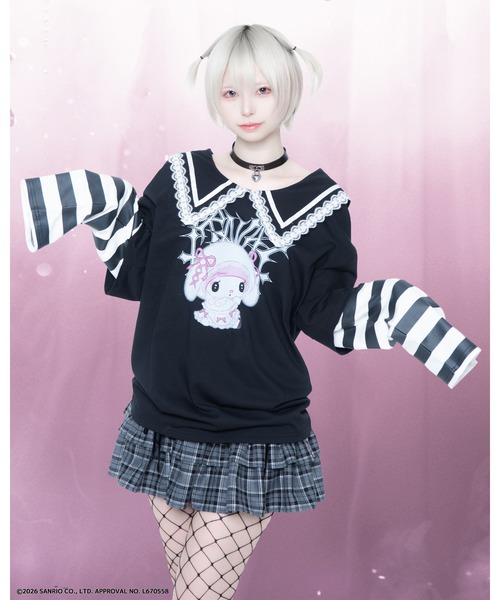 TRAVAS TOKYO(トラバス トウキョウ)の「『TRAVAS TOKYO/トラバス トーキョー』マイメロコラボレイヤードTEE(Tシャツ/カットソー・レディース・ブラック×ホワイト/ブラック×ピンク・FREE)」の2枚目の写真