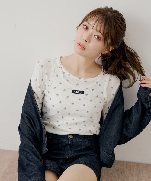 Chico(チコ)の「花柄レイヤードトップス(Tシャツ/カットソー・レディース・ブルー/ブルー系その他3/ホワイト系その他3/ピンク・FREE)」の15枚目の写真