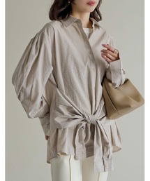 [2026S/S COLLECTION]ブロード無地＆ストライプウエスト巻きデザインシャツ