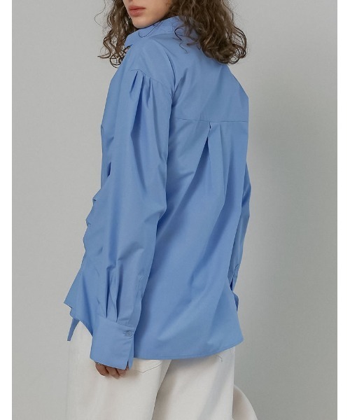 Re:EDIT（リエディ）の「[2026S/S COLLECTION]ブロード無地＆ストライプウエスト巻きデザインシャツ（シャツ/ブラウス・レディース・ベージュ系/ホワイト/チャコールグレー/ブルー・MEDIUM/LARGE）」の13枚目の写真