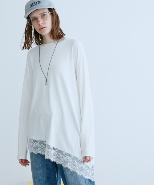 Auntie Rosa Holiday(アンティローザホリデー)の「イレギュラーヘムレースロンT(Tシャツ/カットソー・レディース・ブラック/オフホワイト・FREE)」の1枚目の写真