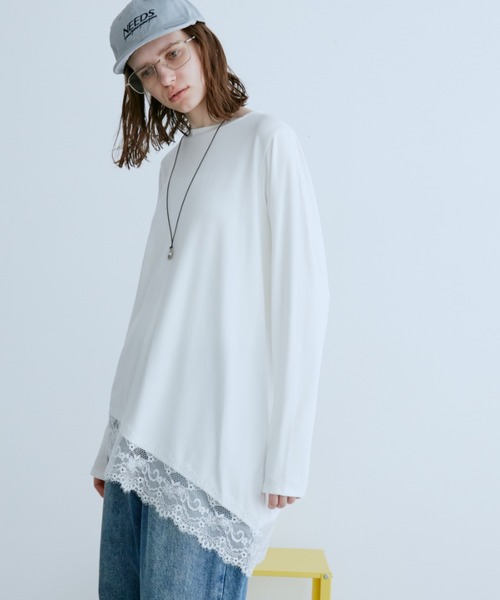 Auntie Rosa Holiday(アンティローザホリデー)の「イレギュラーヘムレースロンT(Tシャツ/カットソー・レディース・ブラック/オフホワイト・FREE)」の4枚目の写真