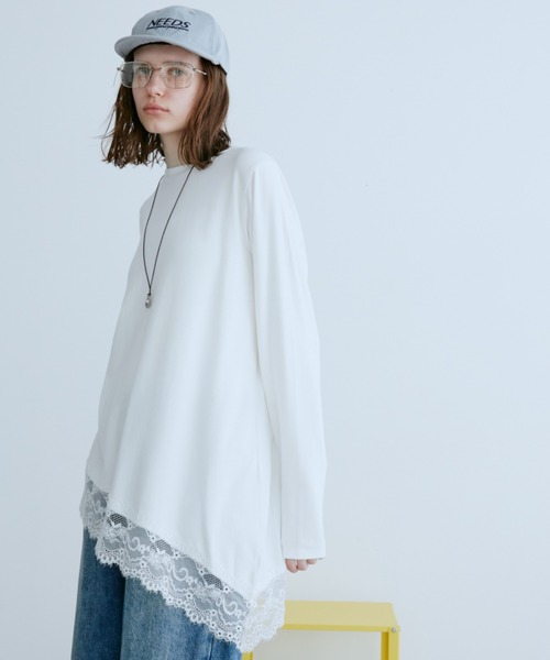 Auntie Rosa Holiday(アンティローザホリデー)の「イレギュラーヘムレースロンT(Tシャツ/カットソー・レディース・ブラック/オフホワイト・FREE)」の5枚目の写真