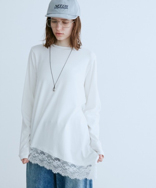 Auntie Rosa Holiday(アンティローザホリデー)の「イレギュラーヘムレースロンT(Tシャツ/カットソー・レディース・ブラック/オフホワイト・FREE)」の3枚目の写真
