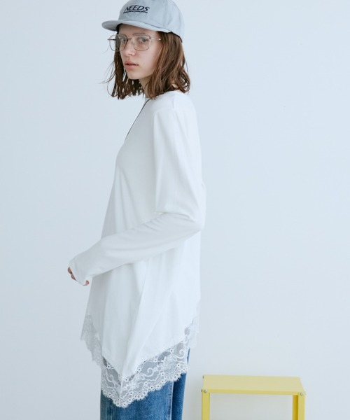 Auntie Rosa Holiday(アンティローザホリデー)の「イレギュラーヘムレースロンT(Tシャツ/カットソー・レディース・ブラック/オフホワイト・FREE)」の6枚目の写真