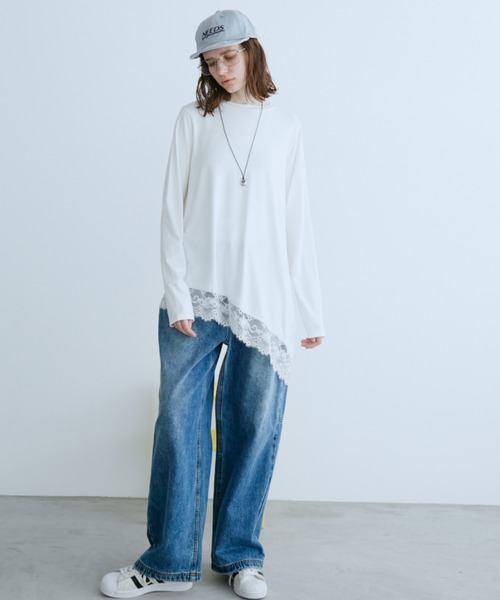 Auntie Rosa Holiday(アンティローザホリデー)の「イレギュラーヘムレースロンT(Tシャツ/カットソー・レディース・ブラック/オフホワイト・FREE)」の8枚目の写真