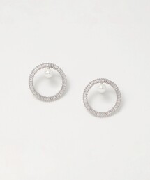 リボンパヴェ＆イミテーションパール ピアス（ピアス（両耳用