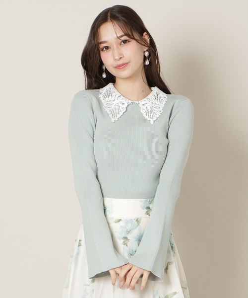 WILLSELECTION（ウィルセレクション）の「リボンレースカラーフレアスリーブニット（ニット/セーター・レディース・ミント/オフホワイト/イエロー/ピンク/ブラック・FREE）」の4枚目の写真