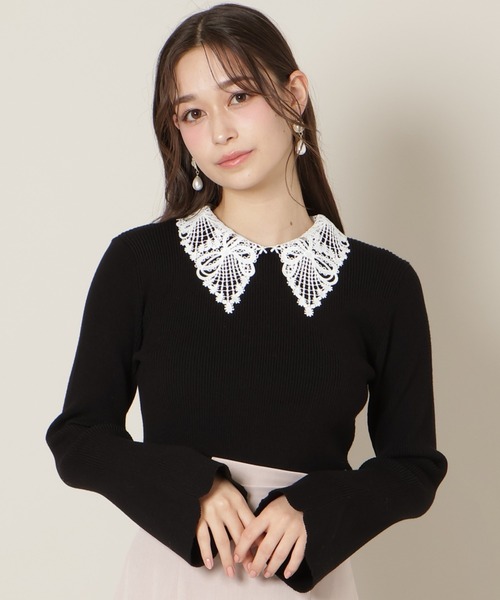 WILLSELECTION（ウィルセレクション）の「リボンレースカラーフレアスリーブニット（ニット/セーター・レディース・ミント/オフホワイト/イエロー/ピンク/ブラック・FREE）」の3枚目の写真