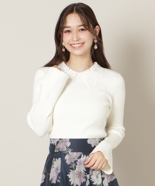 WILLSELECTION（ウィルセレクション）の「リボンレースカラーフレアスリーブニット（ニット/セーター・レディース・ミント/オフホワイト/イエロー/ピンク/ブラック・FREE）」の6枚目の写真