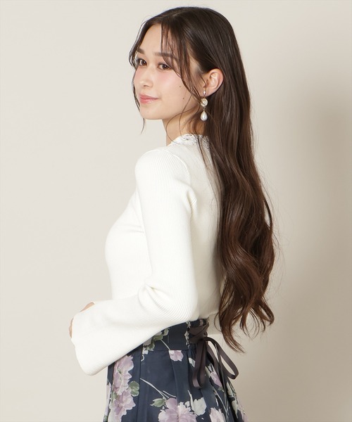 WILLSELECTION（ウィルセレクション）の「リボンレースカラーフレアスリーブニット（ニット/セーター・レディース・ミント/オフホワイト/イエロー/ピンク/ブラック・FREE）」の7枚目の写真