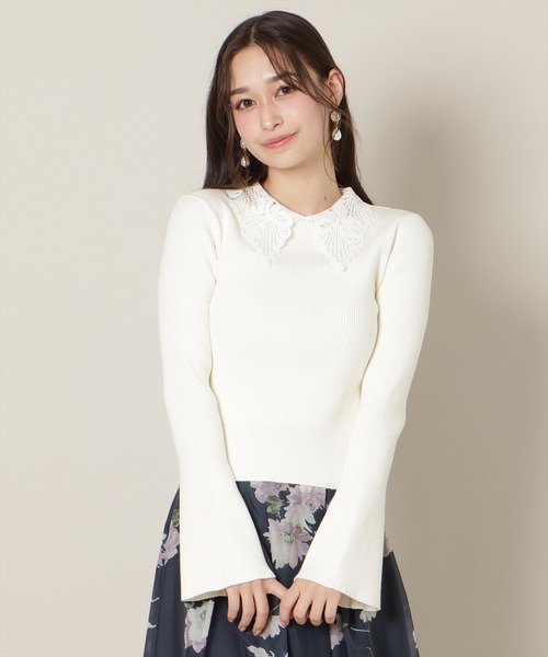 WILLSELECTION（ウィルセレクション）の「リボンレースカラーフレアスリーブニット（ニット/セーター・レディース・ミント/オフホワイト/イエロー/ピンク/ブラック・FREE）」の11枚目の写真