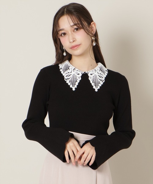 WILLSELECTION（ウィルセレクション）の「リボンレースカラーフレアスリーブニット（ニット/セーター・レディース・ミント/オフホワイト/イエロー/ピンク/ブラック・FREE）」の13枚目の写真