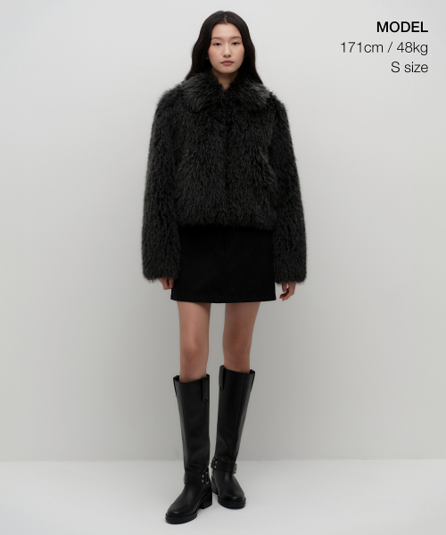 MUSINSA STANDARD WOMAN（ムシンサスタンダードウーマン）の「ウィメンズフェイクファージャケットジップアップ[チャコールグレー]（ムートンコート・レディース・その他・S/M）」の2枚目の写真