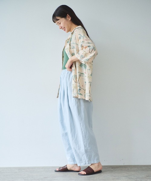 yuni（ユニ　）の「Ccotton/Linen denim wide cocoon パンツ（デニムパンツ・レディース・サックスブルー/ホワイト・FREE）」の4枚目の写真