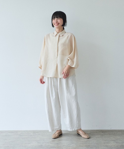 yuni（ユニ　）の「Ccotton/Linen denim wide cocoon パンツ（デニムパンツ・レディース・サックスブルー/ホワイト・FREE）」の11枚目の写真