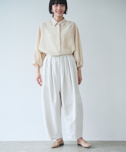 yuni（ユニ　）の「Ccotton/Linen denim wide cocoon パンツ（デニムパンツ・レディース・サックスブルー/ホワイト・FREE）」の14枚目の写真