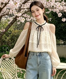 オフショルダー」に該当するトップス（ドット柄）ファッション通販