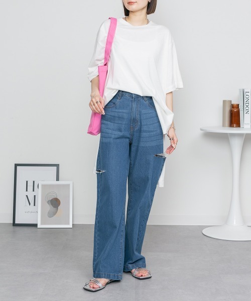aity(アイティ)の「M-5L サイドスリット チュニックTシャツ(チュニック・レディース・ライトベージュ/ブラック/ホワイト/杢グレー・4L~5L/LL~3L/M~L)」の14枚目の写真