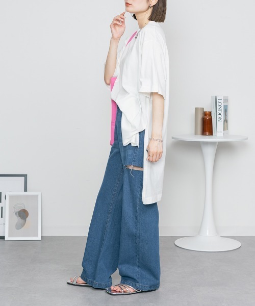 aity(アイティ)の「M-5L サイドスリット チュニックTシャツ(チュニック・レディース・ライトベージュ/ブラック/ホワイト/杢グレー・4L~5L/LL~3L/M~L)」の15枚目の写真