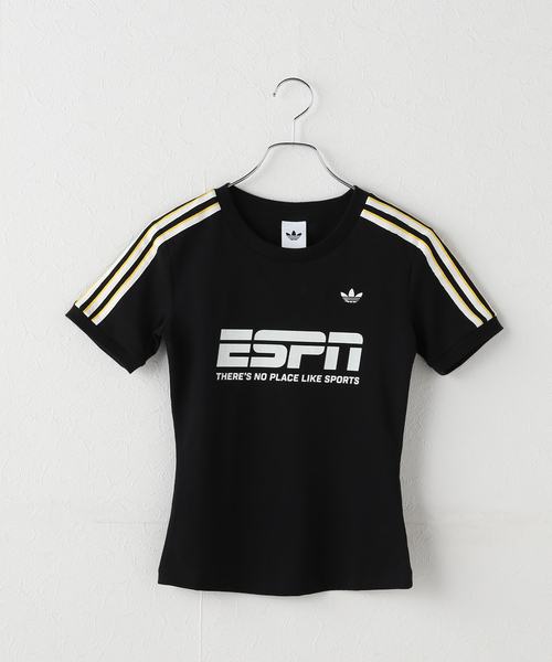 adidas Originals(アディダスオリジナルス)の「adidas / アディダス COTTON CALI TEE WITH SPONSOR(Tシャツ/カットソー・レディース・ブラック/アイボリー・MEDIUM)」の1枚目の写真