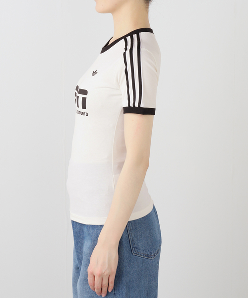 adidas Originals(アディダスオリジナルス)の「adidas / アディダス COTTON CALI TEE WITH SPONSOR(Tシャツ/カットソー・レディース・ブラック/アイボリー・MEDIUM)」の5枚目の写真