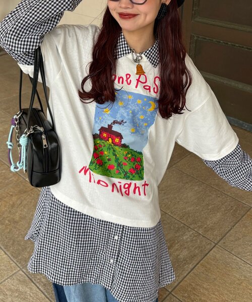 CIAOPANIC（チャオパニック）の「ナイトハウスプリントボックスTシャツ（Tシャツ/カットソー・レディース・ネイビー/ベージュ/ホワイト・FREE）」の2枚目の写真