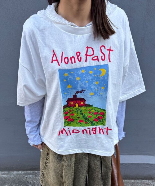 CIAOPANIC（チャオパニック）の「ナイトハウスプリントボックスTシャツ（Tシャツ/カットソー・レディース・ネイビー/ベージュ/ホワイト・FREE）」の5枚目の写真