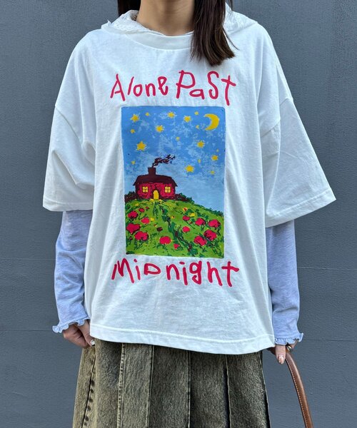 CIAOPANIC(チャオパニック)の「ナイトハウスプリントボックスTシャツ(Tシャツ/カットソー・レディース・ネイビー/ベージュ/ホワイト・FREE)」の12枚目の写真