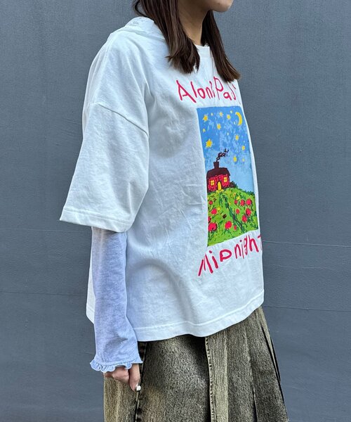 CIAOPANIC(チャオパニック)の「ナイトハウスプリントボックスTシャツ(Tシャツ/カットソー・レディース・ネイビー/ベージュ/ホワイト・FREE)」の13枚目の写真