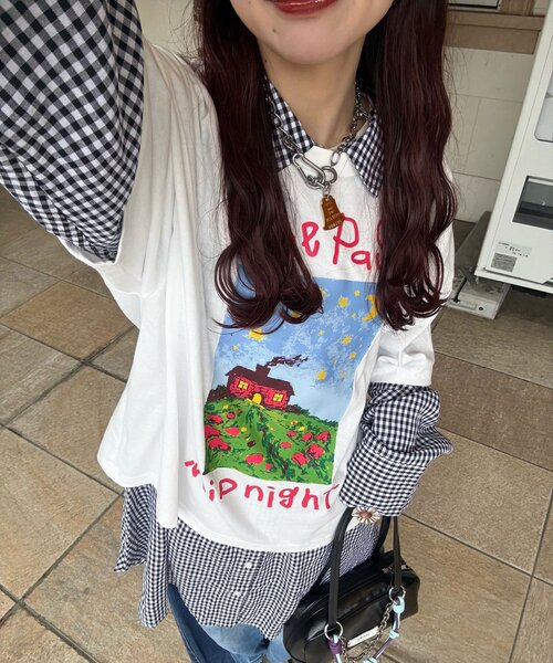 CIAOPANIC(チャオパニック)の「ナイトハウスプリントボックスTシャツ(Tシャツ/カットソー・レディース・ネイビー/ベージュ/ホワイト・FREE)」の18枚目の写真