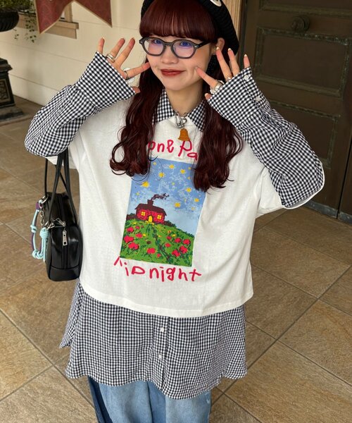 CIAOPANIC(チャオパニック)の「ナイトハウスプリントボックスTシャツ(Tシャツ/カットソー・レディース・ネイビー/ベージュ/ホワイト・FREE)」の19枚目の写真