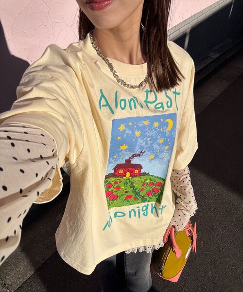 CIAOPANIC(チャオパニック)の「ナイトハウスプリントボックスTシャツ(Tシャツ/カットソー・レディース・ネイビー/ベージュ/ホワイト・FREE)」の21枚目の写真