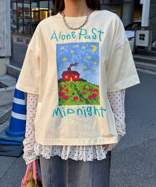 CIAOPANIC(チャオパニック)の「ナイトハウスプリントボックスTシャツ(Tシャツ/カットソー・レディース・ネイビー/ベージュ/ホワイト・FREE)」の22枚目の写真