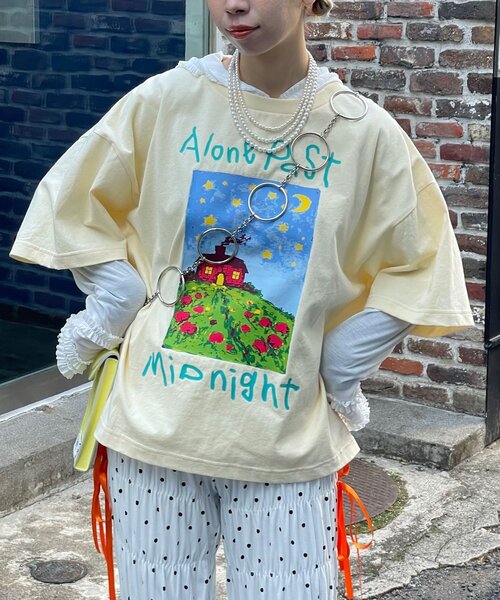 CIAOPANIC（チャオパニック）の「ナイトハウスプリントボックスTシャツ（Tシャツ/カットソー・レディース・ネイビー/ベージュ/ホワイト・FREE）」の8枚目の写真