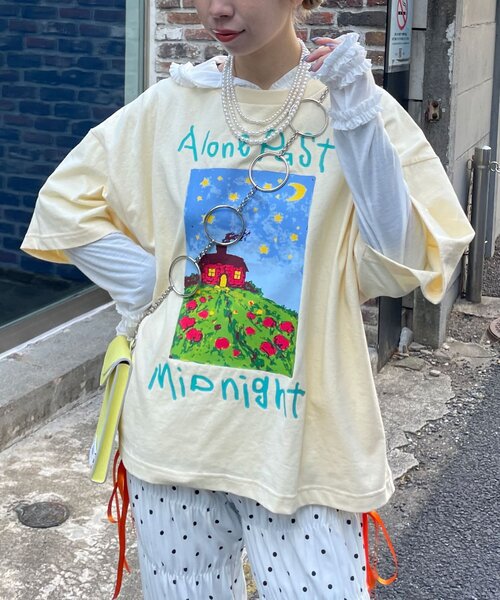 CIAOPANIC（チャオパニック）の「ナイトハウスプリントボックスTシャツ（Tシャツ/カットソー・レディース・ネイビー/ベージュ/ホワイト・FREE）」の10枚目の写真