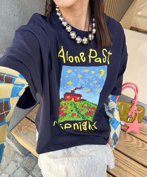 CIAOPANIC（チャオパニック）の「ナイトハウスプリントボックスTシャツ（Tシャツ/カットソー・レディース・ネイビー/ベージュ/ホワイト・FREE）」の14枚目の写真