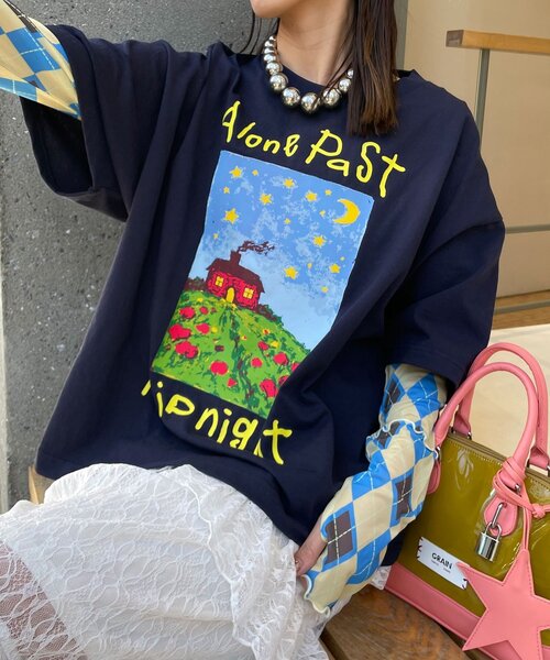 CIAOPANIC（チャオパニック）の「ナイトハウスプリントボックスTシャツ（Tシャツ/カットソー・レディース・ネイビー/ベージュ/ホワイト・FREE）」の15枚目の写真
