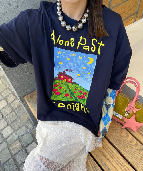 CIAOPANIC（チャオパニック）の「ナイトハウスプリントボックスTシャツ（Tシャツ/カットソー・レディース・ネイビー/ベージュ/ホワイト・FREE）」の16枚目の写真